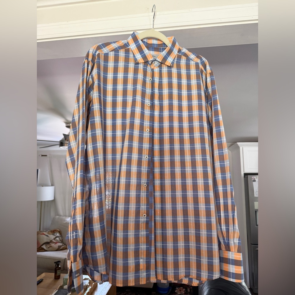 Ingram Lightweight Casual Blue and Orange Plaid Button Down Shirt